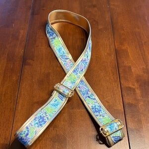 Gold-Trim Floral Blue Adjustable Crossbody Strap